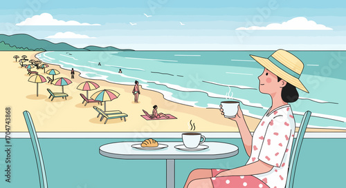 Morning Coffee Overlooking Scenic Beach Vacation Coastal Bliss