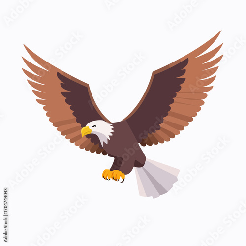 Eagle Soaring Illustration in Flat Vector Wild Bird Predator Design
