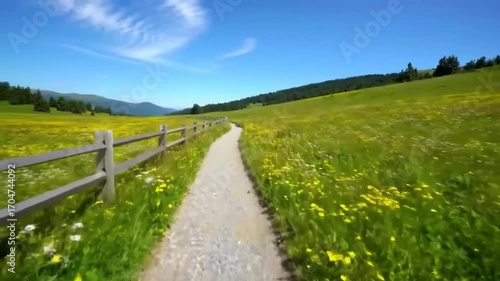 Scenic pathway through blooming meadow