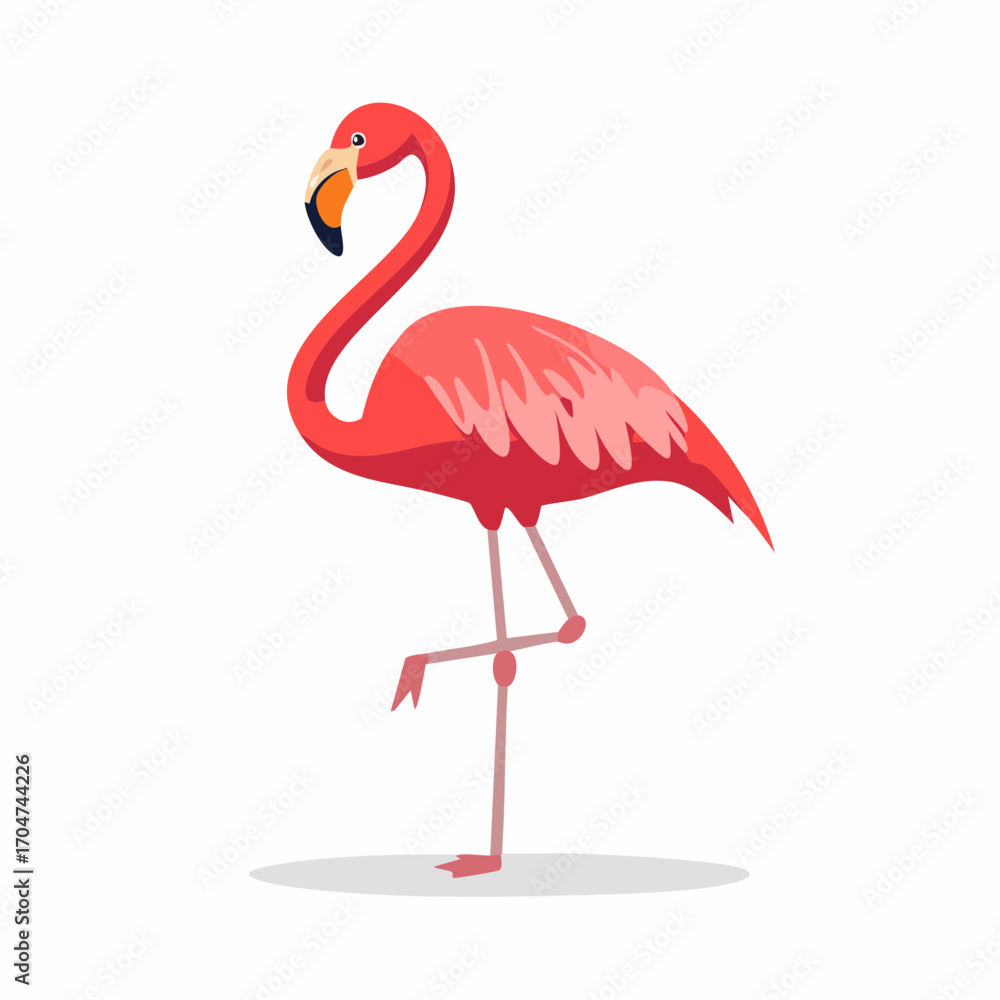 Obraz premium Flamingo Standing Illustration in Flat Vector Exotic Bird Design 