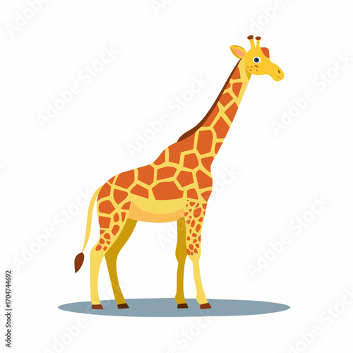 Giraffe Standing Tall Illustration in Flat Vector Wild Animal Design
