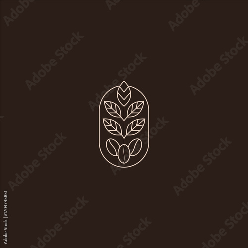 Coffee bean plant branch line art minimalist organic logo.