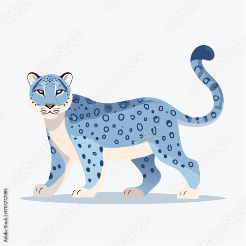 Snow Leopard Illustration in Flat Vector Wild Animal Design
