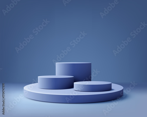 product display mockup scene with modern blue platforms and minimalist showroom background for branding presentation and marketing design showcase