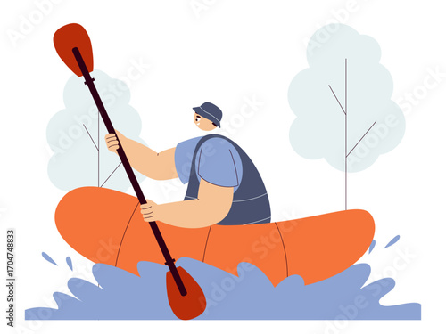 Playing rafting using rubber boat. Extreme Sports illustration. Flat vector illustration concept.	
