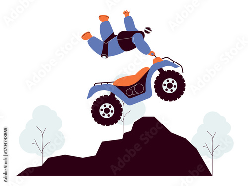 Riding an ATV and performing stunts on challenging tracks. Extreme Sports illustration. Flat vector illustration concept.	
