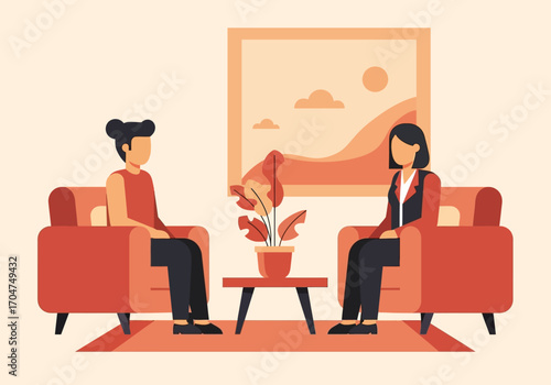 vector illustration of a therapy session with a psychologist and patient for a World Mental Health Day concept of seeking professional support.