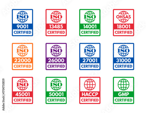 iso management system stamps, vector illustration isolated on white background