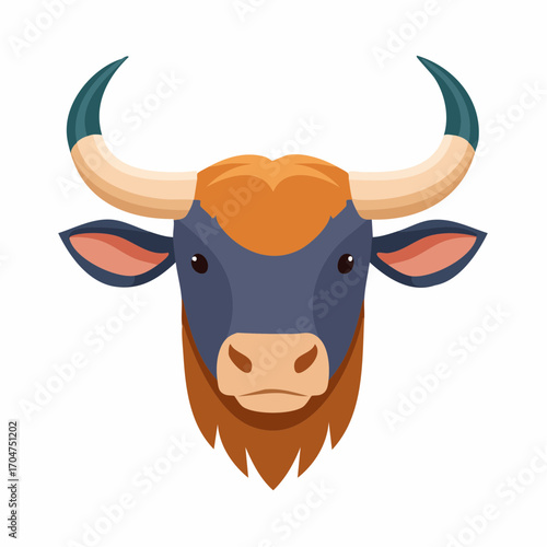 Bull Head Illustration in Flat Vector Farm Animal Design
