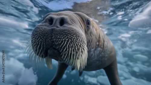 Walrus underwater closeup