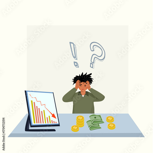 Businessman Stress with Falling Financial Chart