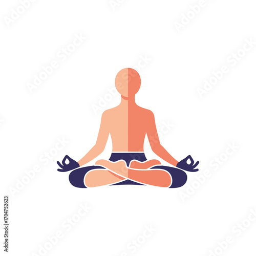 Minimalist vector illustration of a person meditating in the lotus yoga pose, practicing mindfulness and relaxation on a white background.