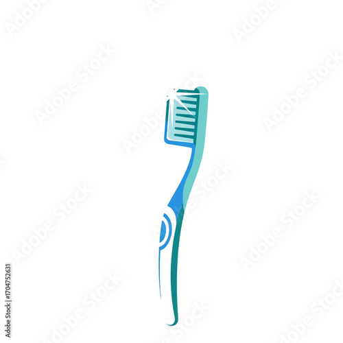 A clean, blue and white toothbrush with a shiny head, depicted as an illustration on a white background.