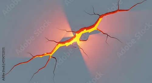 Glowing crack with fiery effect on grey wall