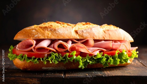 Fresh ham sandwich on a baguette