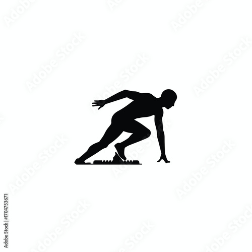Minimalist Vector Icon of a Sprinter Runner in Dynamic Starting Pose in Black