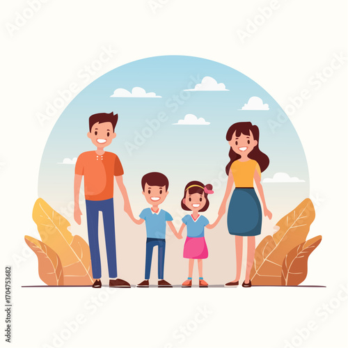 Smiling Family Outdoors Illustration in Flat Vector People Design
