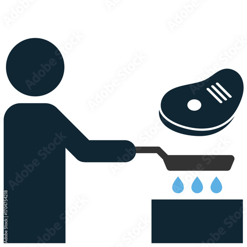 Cooking meat icon vector. Ideal for barbecue, grilling, and culinary themes. A simple, clear symbol representing the act of cooking meat.