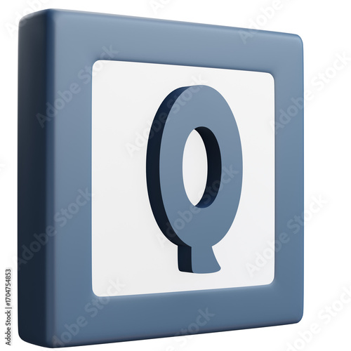 3D Letter Q Icon – Blue and White Block Style Alphabet