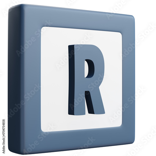 3D Letter R Icon – Blue and White Block Style Alphabet