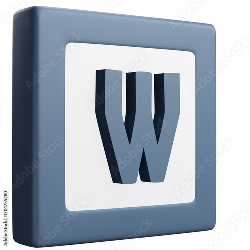 3D Letter W Icon – Blue and White Block Style Alphabet