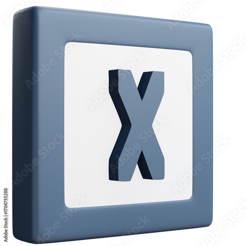 3D Letter X Icon – Blue and White Block Style Alphabet