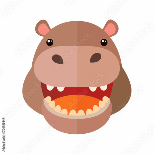 Hippo Head Illustration in Flat Vector Wild Animal Design
