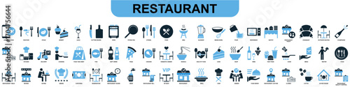 set of restaurant icon vectors for food and beverage, catering, and dining themes. These modern, simple icons are perfect for menus, apps, and websites to represent various culinary concepts.	
