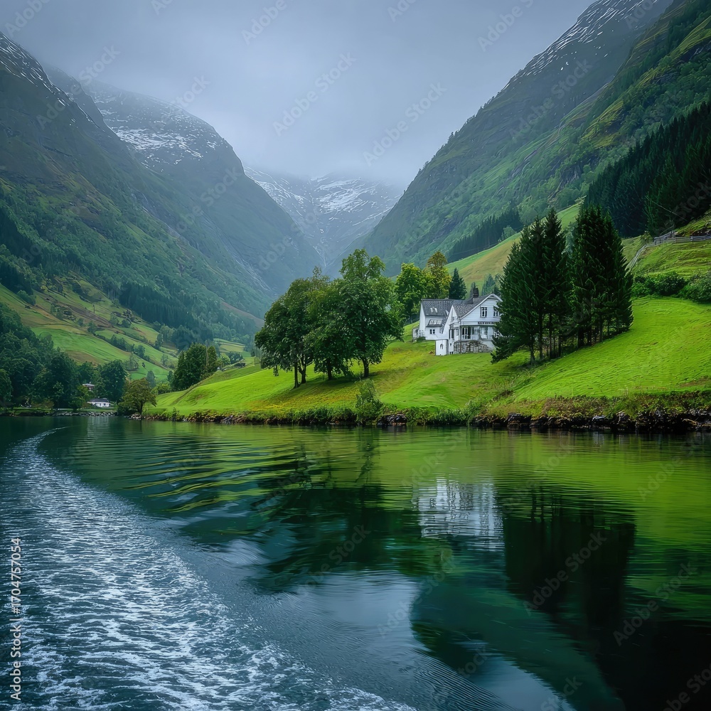 Fototapeta premium Scenic Fjord with Green Hills