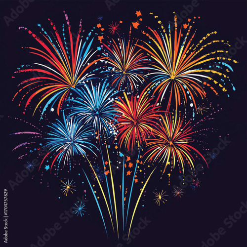 Large Fireworks Display , vector style simple color