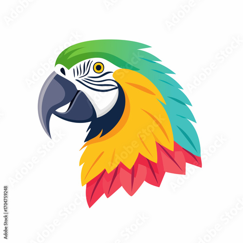 Parrot Head Illustration in Flat Vector Tropical Bird Design
