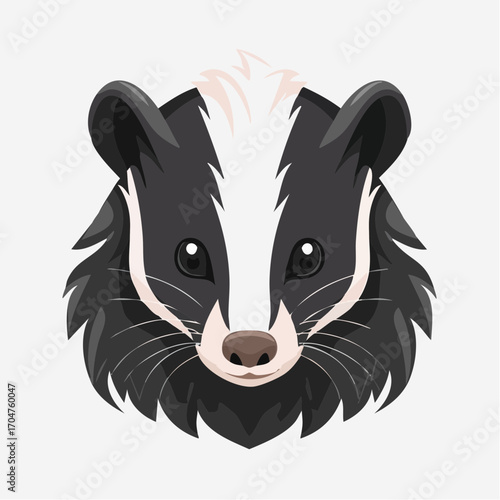 Badger Head Illustration in Flat Vector Wild Animal Design
