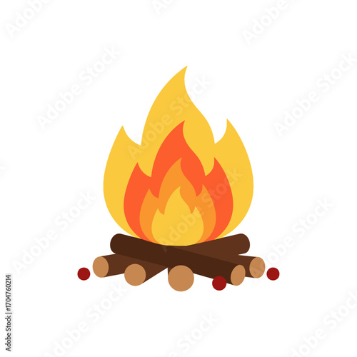 Cozy Campfire Illustration with Logs and Flames.
