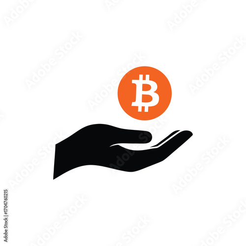 hand holding bitcoin sign, hand holding an orange bitcoin on a transparent background