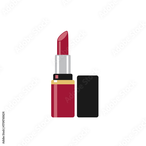 Elegant Red Lipstick with Black Cap Illustration.