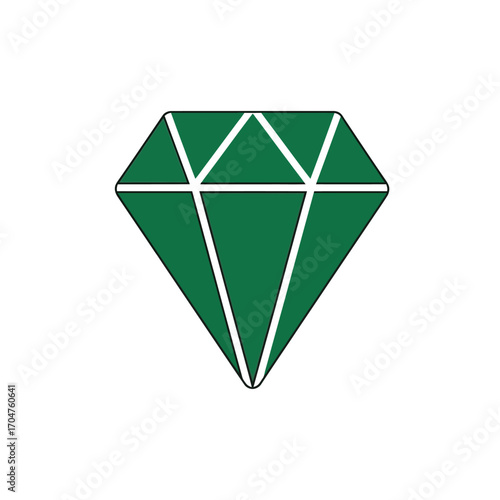 Emerald Green Diamond Gemstone Illustration on White Background.