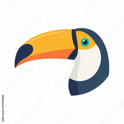 Toucan Head Illustration in Flat Vector Tropical Bird Design

