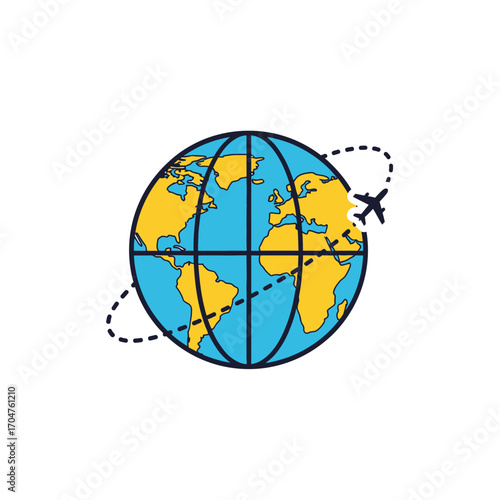 Global Travel and Tourism with Airplane Icon.