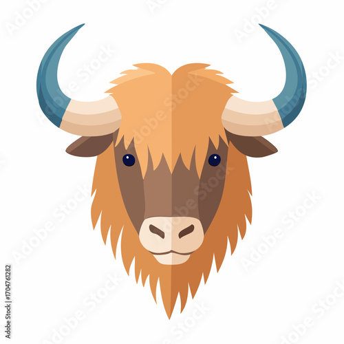 Yak Head Illustration in Flat Vector Mountain Animal Design
