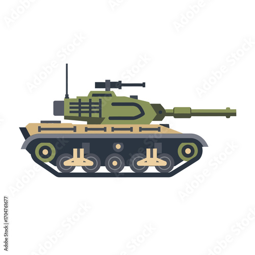 Illustration of a Modern Military Tank on a White Background.