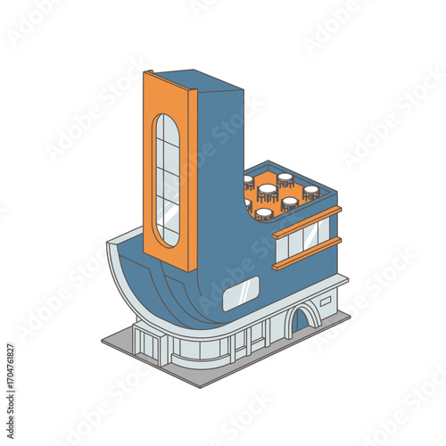 Isometric Building with Unique Architecture and Design.