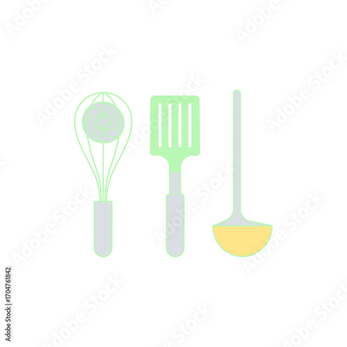 Kitchen Utensils - Whisk, Spatula, and Ladle Illustration.
