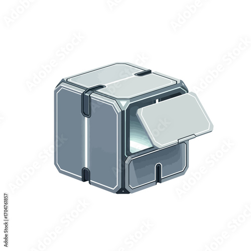 Isometric Sci-Fi Storage Cube with Open Compartment.