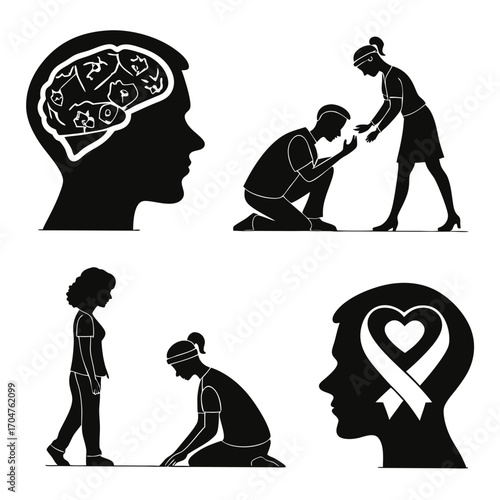 Conceptual illustration of mental health awareness support and the complexities of the human mind and heart
