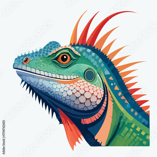 Iguana Head Illustration in Flat Vector Colorful Reptile Design
