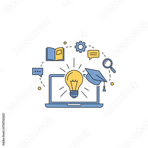 Online Education and Learning Concept with Light Bulb.