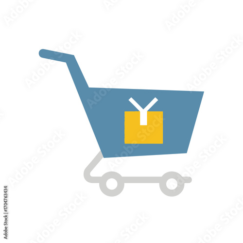 Shopping Cart Icon with Box, E-commerce Symbol.