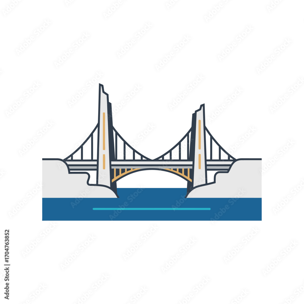 Fototapeta premium Stylized Bridge Illustration with Water and Land.