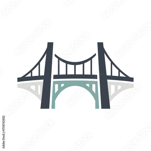 Stylized Bridge Illustration with Arches and Suspension Cables.