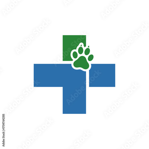 Veterinary Clinic Logo with Paw Print and Cross Design.